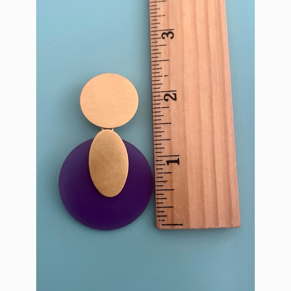 Purple and Gold-Toned Statement Clip-On Earrings - Picture 9 of 10